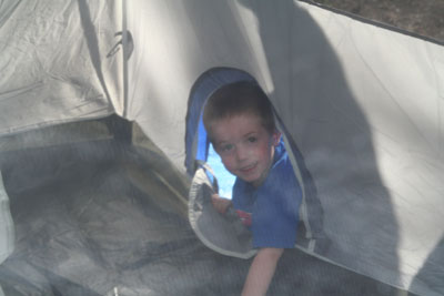 mikie checking out tent.jpg